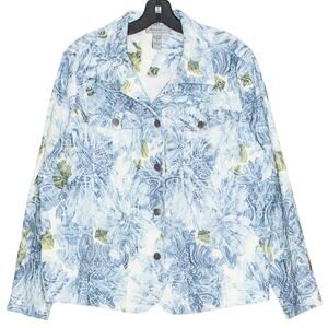 Analogy Plus Jacket Boho Coastal Grandma Cottagecore Embroidered Blue White 1X